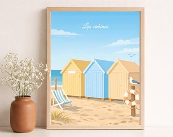 Seaside poster - beach hut - vacation - colorful