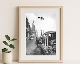 PARIS poster - flower seller - retro - black & white - wall decor