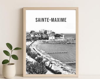 Sainte Maxime poster - Var region - retro - black & white - wall decor - French Riviera