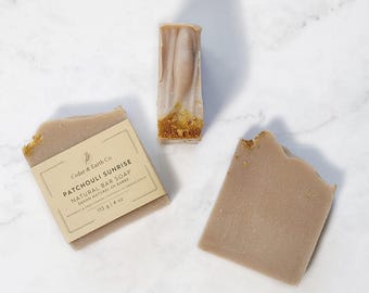 Patchouli Sunrise | Patchouli and Sweet Orange | Vegan, Organic, Palm-Free, Handmade, Cold Process, Essential Oil, Skincare Soap for Gifts