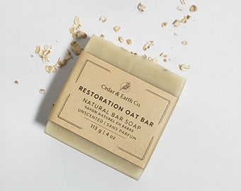 Restoration Oat Bar | Unscented | Vegan, Sensitive Skin, Organic, Palm-Free, Handmade, Cold Process, Essential Oil, Skincare Soap for Gifts