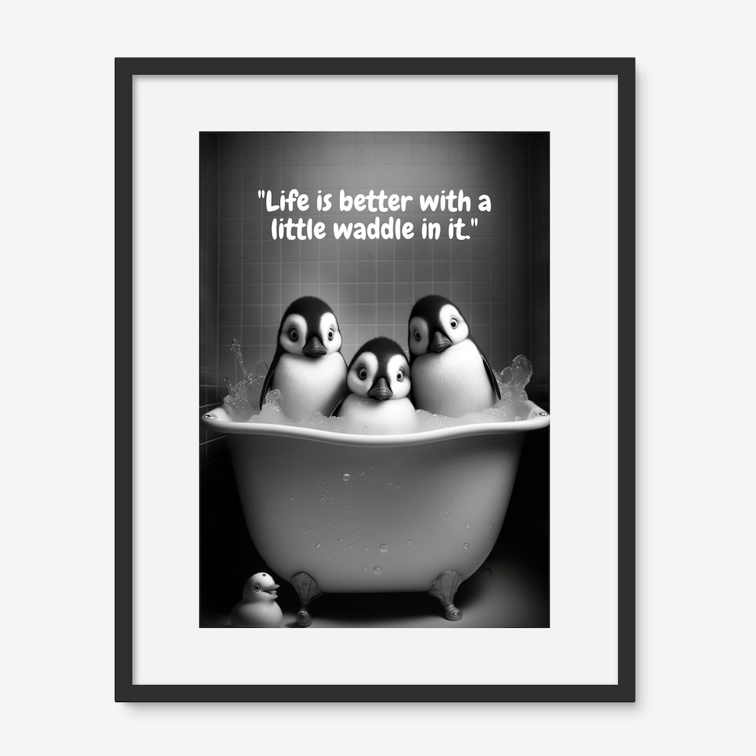 Penguin Gift Bathroom Wall Art Adorable Gift for Him or Her A4 Etsy