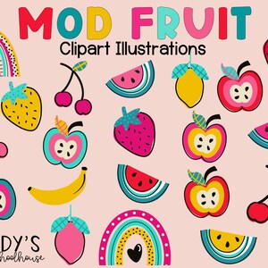 Modern Fruit Clipart, Digital Clipart Set, Fruit PNG