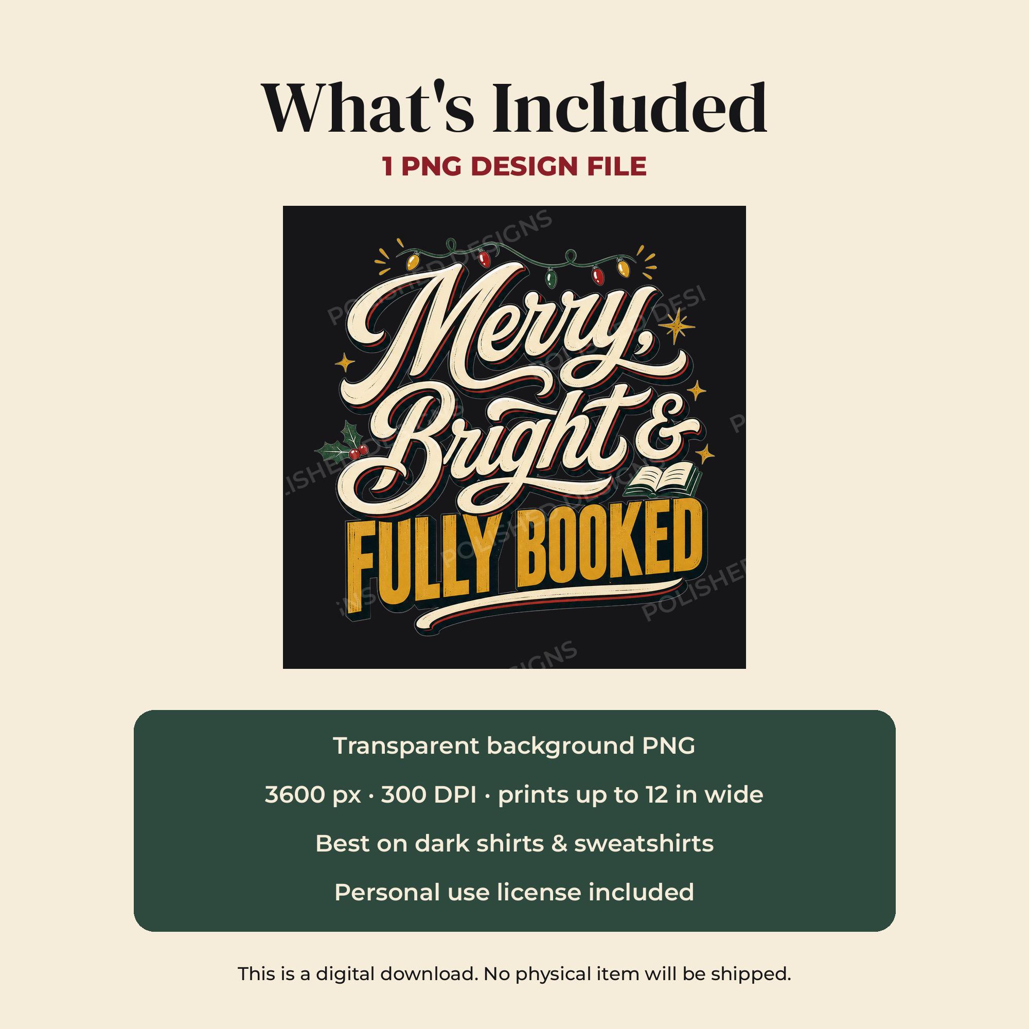 Merry, Bright & Fully Booked PNG | Digital Download – Image 2