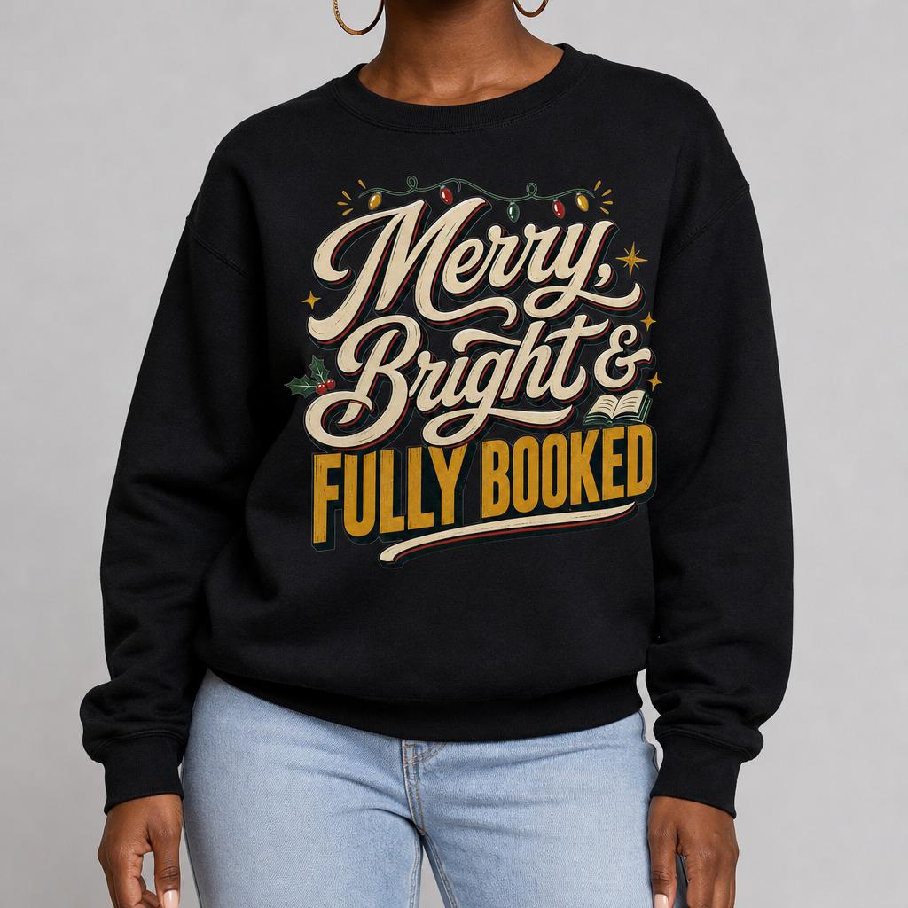 Merry, Bright & Fully Booked Crewneck | Bookish Christmas Sweatshirt