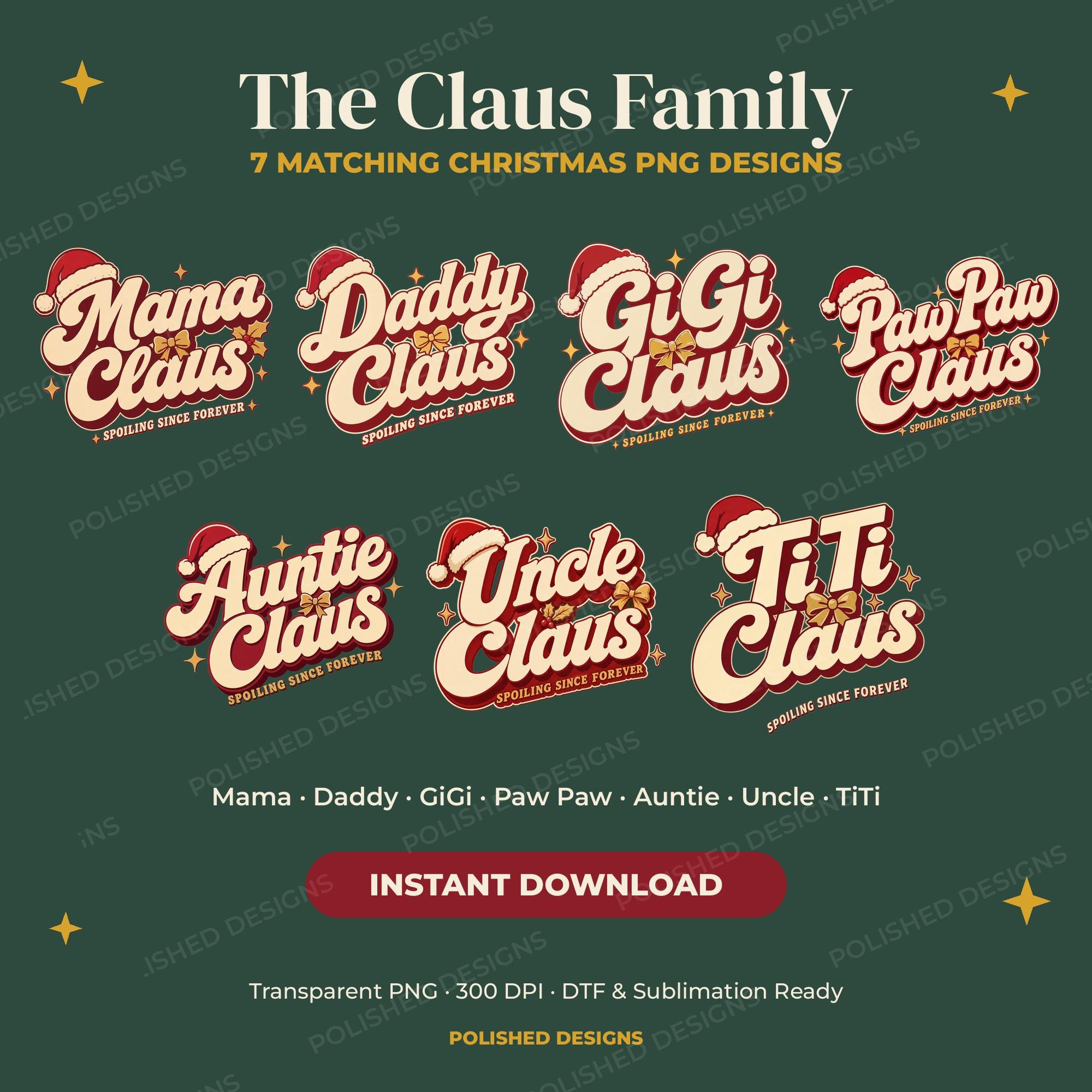 Claus Family Christmas PNG Bundle | Digital Download