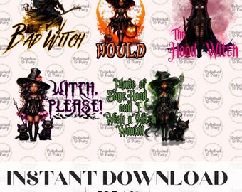 Hood Witch PNG Bundle, Halloween Sublimation Designs (Digital Download)