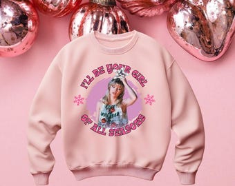 Retro 'Girl of All Seasons' Sweatshirt • Pink Holiday Crewneck