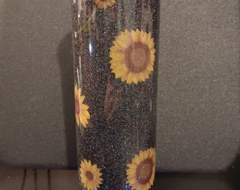 20oz Tumblers Blue Yellow Sunflower Pattern Stainless Steel Vacuum Insulated Double Wall Travel Tumbler Cups Mug Lid Straw Cleaning Brush Cold Hot Dr