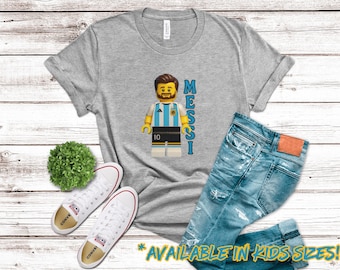 Lionel Messi Brick Figure Shirt Kids Adults Tee Uniform Football Soccer Sports Tee Lionel Messi Legend Sports Apparel Argentina Soccer Tee