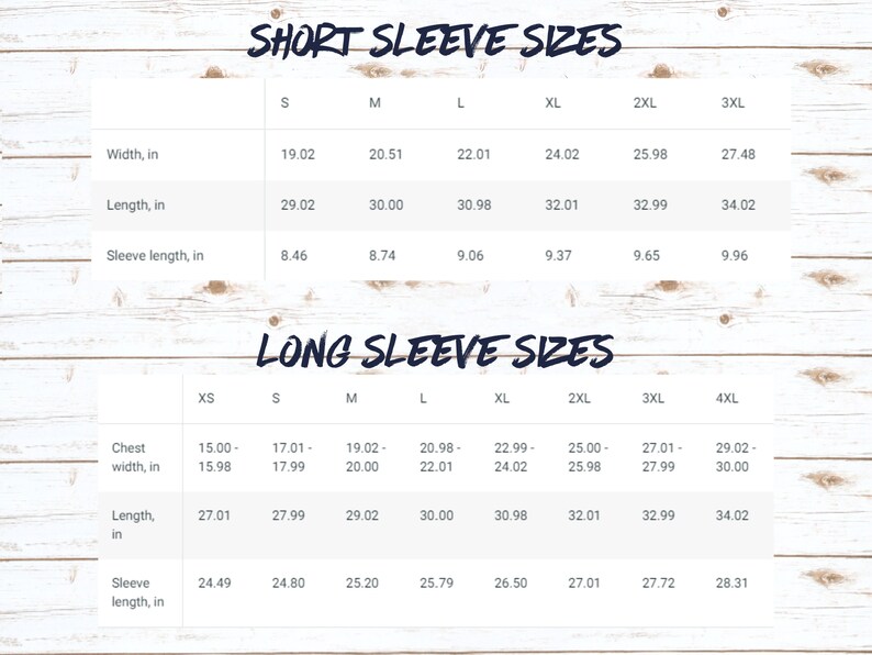 Puede incluir: Un gr&aacute;fico que muestra las tallas de manga corta y manga larga para camisas en pulgadas. El gr&aacute;fico incluye medidas de ancho de pecho, largo y largo de manga.