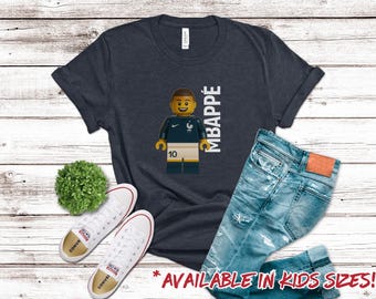 Kylian Mbappe Brick Figure Shirt Kids Adults Tee Uniform Football Soccer Sports Tee Kylian Mbappé Legend Sports Apparel France Soccer Shirt