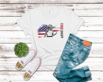 Camiseta de tenis Coco Gauff, camiseta de tenis femenina estadounidense, regalo para fanáticos del tenis, camiseta deportiva patriótica, ropa para entusiastas del deporte, camiseta del Abierto de Australia