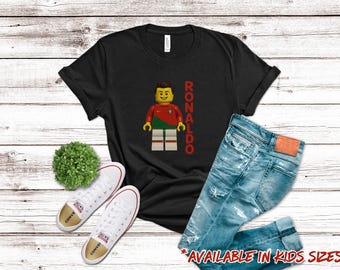 Cristiano Ronaldo Brick Figure Shirt Kids Adults Tee Uniform Football Soccer Sports Tee Cristiano Ronaldo Sports Apparel Portugal Soccer Tee
