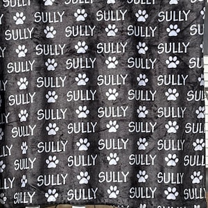 Personalized Paw Print Name Blanket For Pet, Custom Dog Blanket, Plush Blanket, Personalized Puppy Blanket, Dog Bed Blanket, Monogram Dog