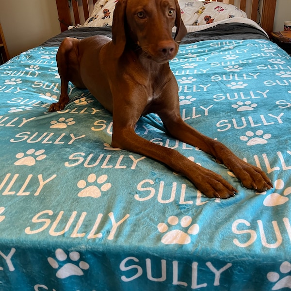 Personalized Paw Print Name Blanket For Pet, Custom Dog Blanket, Plush Blanket, Personalized Puppy Blanket, Dog Bed Blanket, Monogram Dog