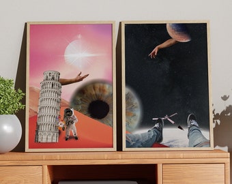 Pisa tower Printable Digital Poster Surreal Collage Abstract Collage Abstract Space Vintage collage Uniqe art Surreal art poster