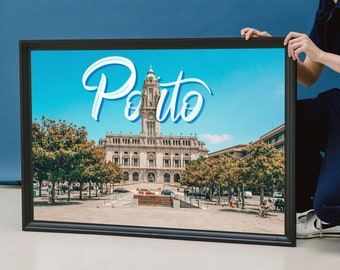 Poster of Port Printable Digital Poster Porto townhall hand lettered Porto