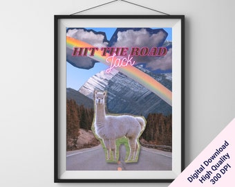 Hit the Road Jack - Wall Art, Wal Art, Animal Decor, Llama Art, Cute Llama, Animal Lover Gift, Unique Artwork Surreal art poster