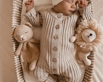 Baby Ribbed Romper, Gender Neutral Newborn Outfit - Oak Colour. Baby Going Home Outfit, Baby Gift, Photoshoot and Everyday Wear Romper.