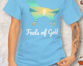 Gift for dog mom. Shirt for dog lover.  Dog Sunset T-Shirt. Golden Retreiver Shirt. Retro. Lake Sunset.