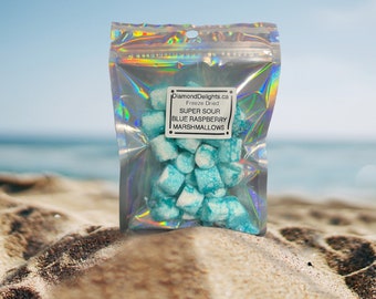 Freeze Dried Super Sour Blue Raspberry Marshmallows candy gummies, Novelty Candy Bag, unique gift, gummy marshmallow candy