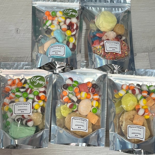 Assortiment de sachets de bonbons lyophilisés. CADEAU GRATUIT Boîte d'échantillons mystère Dry Freeze