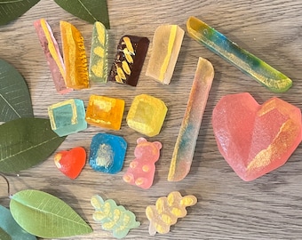 Gem Treasure Box with Gold, Handmade Kohakutou Crystal Candy, Edible Gem Jewelry, Vegan candy jelly, gemstone asmr TikTok candy galaxy