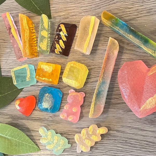 Gem Treasure Box with Gold, Handmade Kohakutou Crystal Candy, Edible Gem Jewelry, Vegan candy jelly, gemstone asmr TikTok candy galaxy