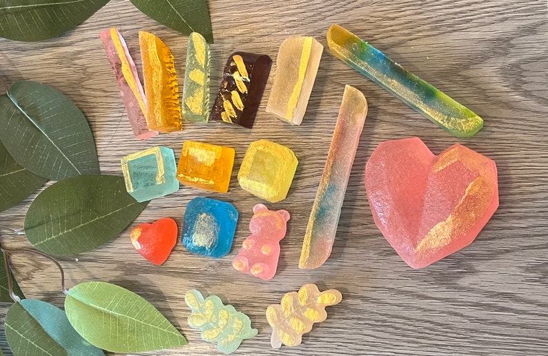 Gem Treasure Box with Gold, Handmade Kohakutou Crystal Candy, Edible Gem Jewelry, Vegan candy jelly, gemstone asmr TikTok candy galaxy image 1