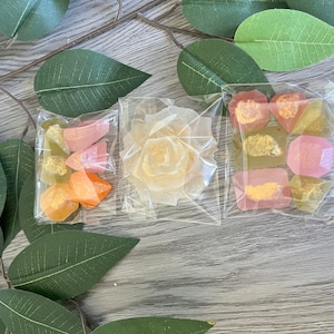 Gold Flower and gems Treasure Box, 12 pieces, Handmade Kohakutou Crystal Candy, Edible Gem Jewelry, Vegan candy jelly gemstone asmr TikTok