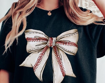 Comfort Colors® Baseball Bow Shirt, Baseball Game Day Shirt for Women, Baseball SeasonT-shirt, Baseball Mom Shirt, Baseball Wife shirt
