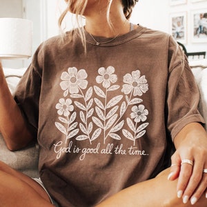 Comfort Colors® God Is Good Shirt, Faith Based Jesus Apparel, Girls Religious Gift, Boho Christian T Shirt For Women, Floral Bible Verse Tee