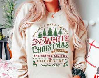 Moletom do filme "White Christmas", Suéter de Natal das Irmãs Haynes Wallace e Davis, Moletom de Natal com pinheiro do Columbia Inn Vermont