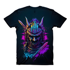 Head Samurai Tshirt, Wild Samurai Shirt, Samurai Helmet Tshirt, Unisex, Synthawave, Colorful