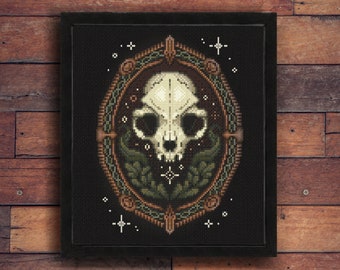 Patrón de punto de cruz del Santuario del Familiar / Descarga digital en PDF / Perfecto para principiantes y bordadores experimentados / Vibraciones de bruja con calavera de gato