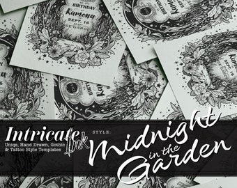 Medianoche en el jardín / Conjunto de invitación de bruja gótica / Personalizable, Arte único para bodas, fiestas y eventos / Descarga digital