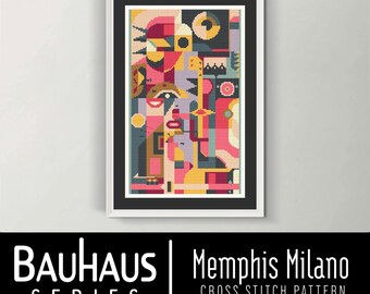 Memphis Milano - Patrón de punto de cruz / Incluye archivos PDF y Saga / Diseño abstracto con una paleta de colores limitada / Arte único hecho a mano
