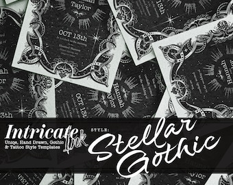 Conjunto de invitación gótica / Personalizable, Arte único para bodas, fiestas y eventos / Diseño de estilo cósmico y tatuaje / Descarga digital