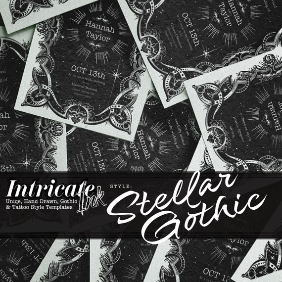 Gothic Invitation Set | Customizable, Unique Art for Weddings, Parties, and Events | Cosmic and Tattoo Style Design | Digital Download