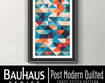 Patrón de punto de cruz acolchado posmoderno / Incluye archivos PDF y Saga / Diseño abstracto con una paleta de colores limitada / Arte único hecho a mano