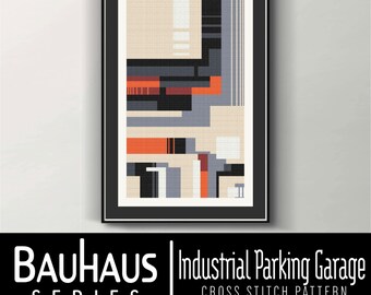Estacionamiento industrial - Patrón de punto de cruz / Incluye archivos PDF y Saga / Diseño abstracto con una paleta de colores limitada / Arte único