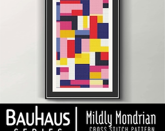 Mildly Mondrian - Patrón de punto de cruz / Incluye archivos PDF y Saga / Diseño abstracto con una paleta de colores limitada / Arte único hecho a mano