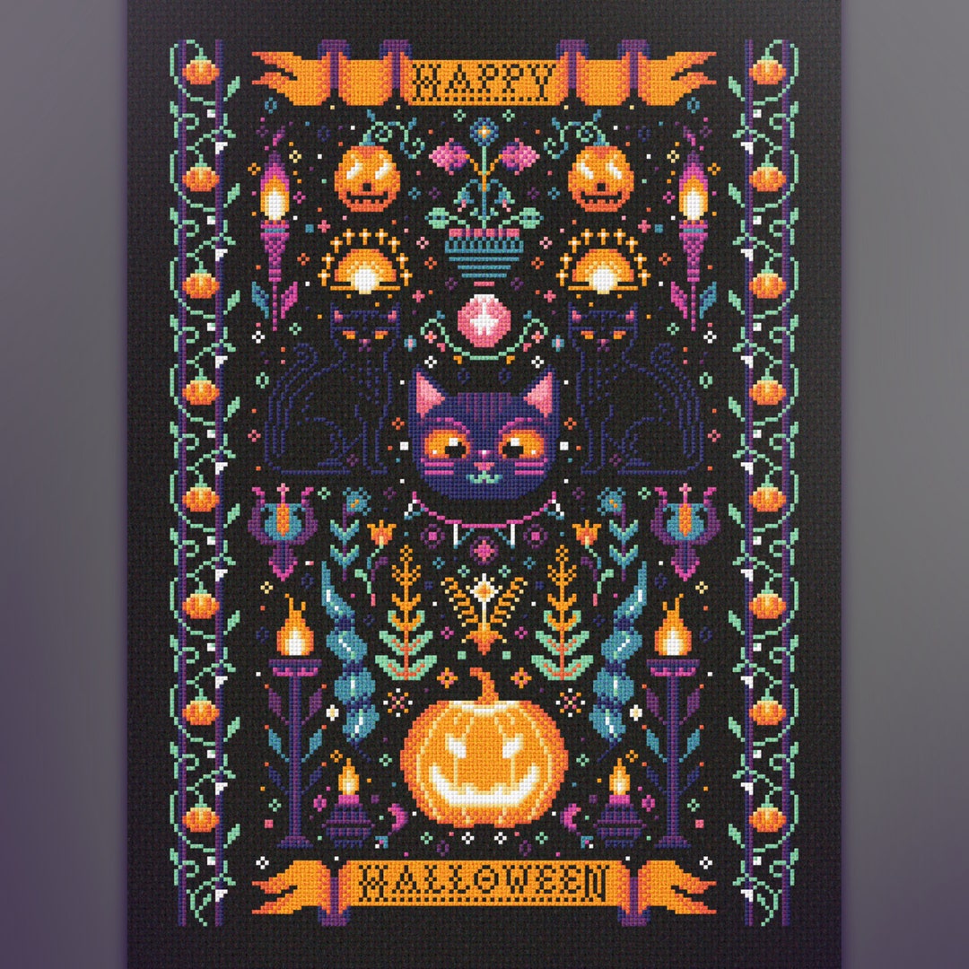 Black Cat Halloween Cross Stitch Pattern | PDF Digital Download ...