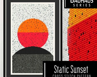 Atardecer estático: patrón de punto de cruz / Incluye archivos PDF y Saga / Diseño abstracto con una paleta de colores limitada / Arte único hecho a mano