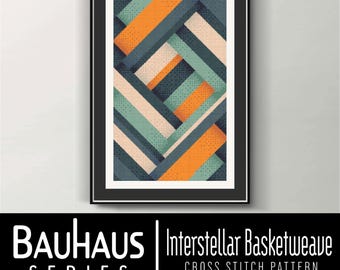 Patrón de punto de cruz de tejido de canasta interestelar / Incluye archivos PDF y Saga / Diseño abstracto con una paleta de colores limitada / Arte único