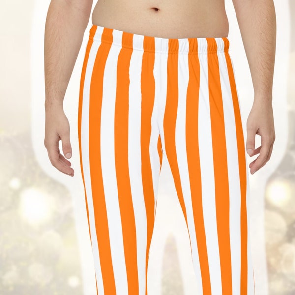 Men's Orange & White Striped Lounge Pants Pajamas / Casual Mens Loungewear