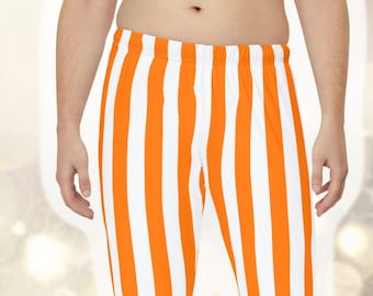 Men's Orange & White Striped Lounge Pants Pajamas / Casual Mens Loungewear