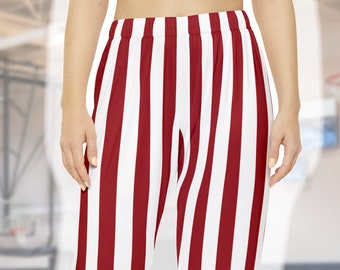 Women's Red & White Striped Lounge Pants Pajamas / Women's Casual Loungewear