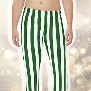 Men&#39;s Green & White Striped Lounge Pants Pajamas / Casual Mens Loungewear